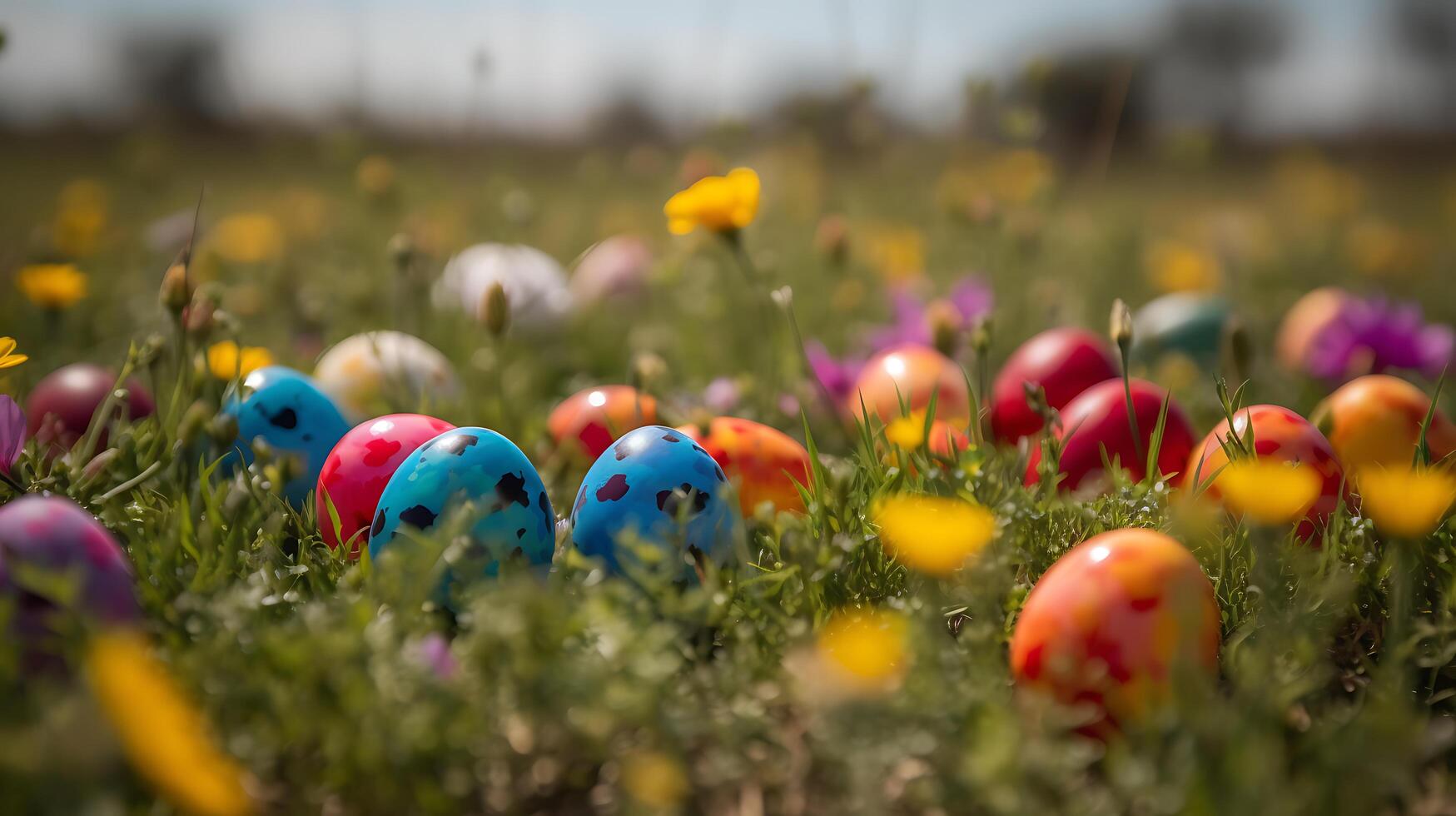 Easter eggs in a field of wildflowers photo