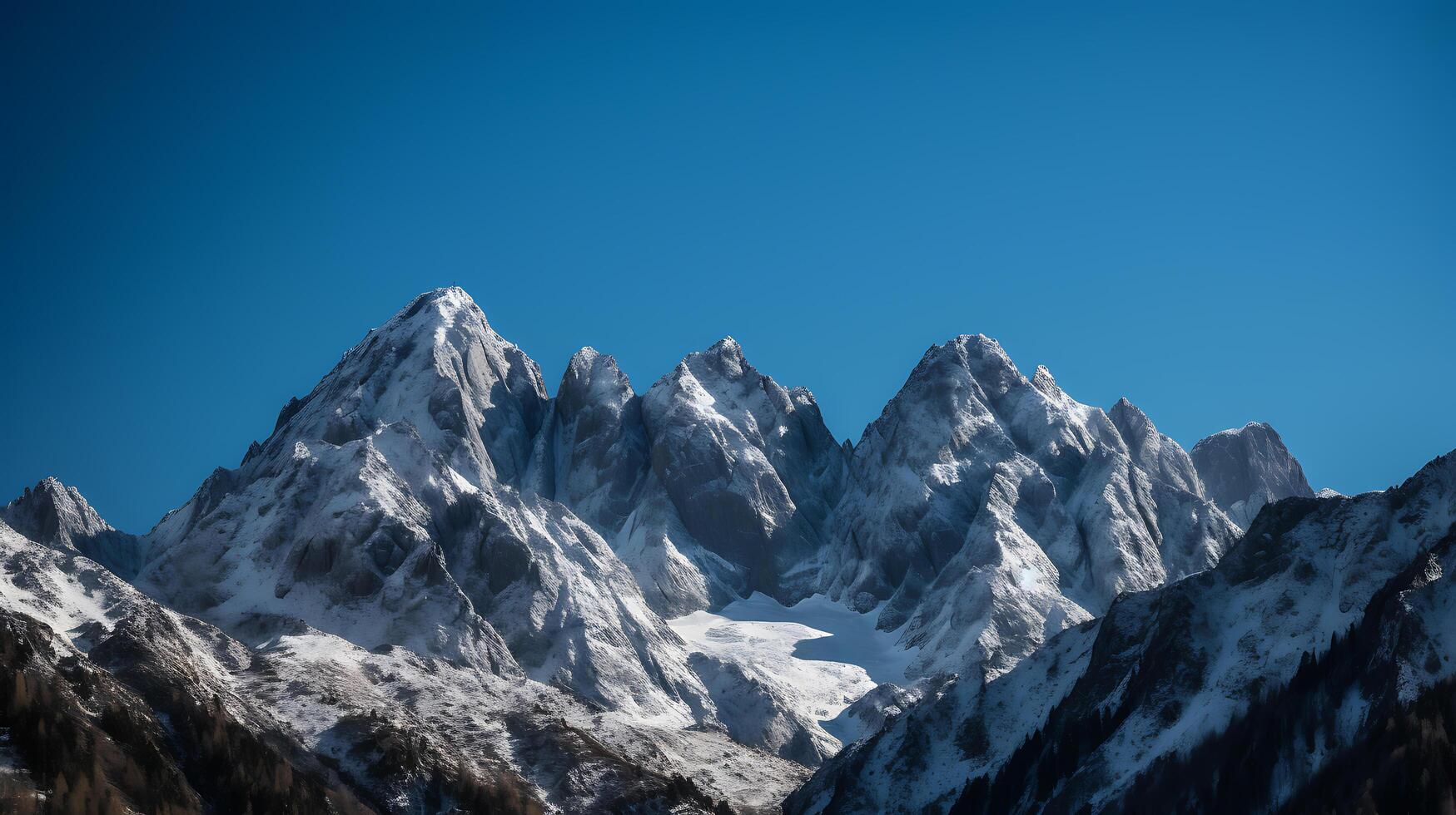 Snow-covered mountains under a clear blue sky photo