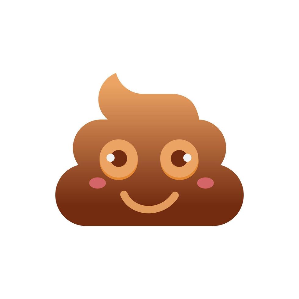 Cute cartoon poop emoji with big eyes, rosy cheeks, and a happy smile. A playful and funny icon perfect for humorous designs or emoji-related content. vector