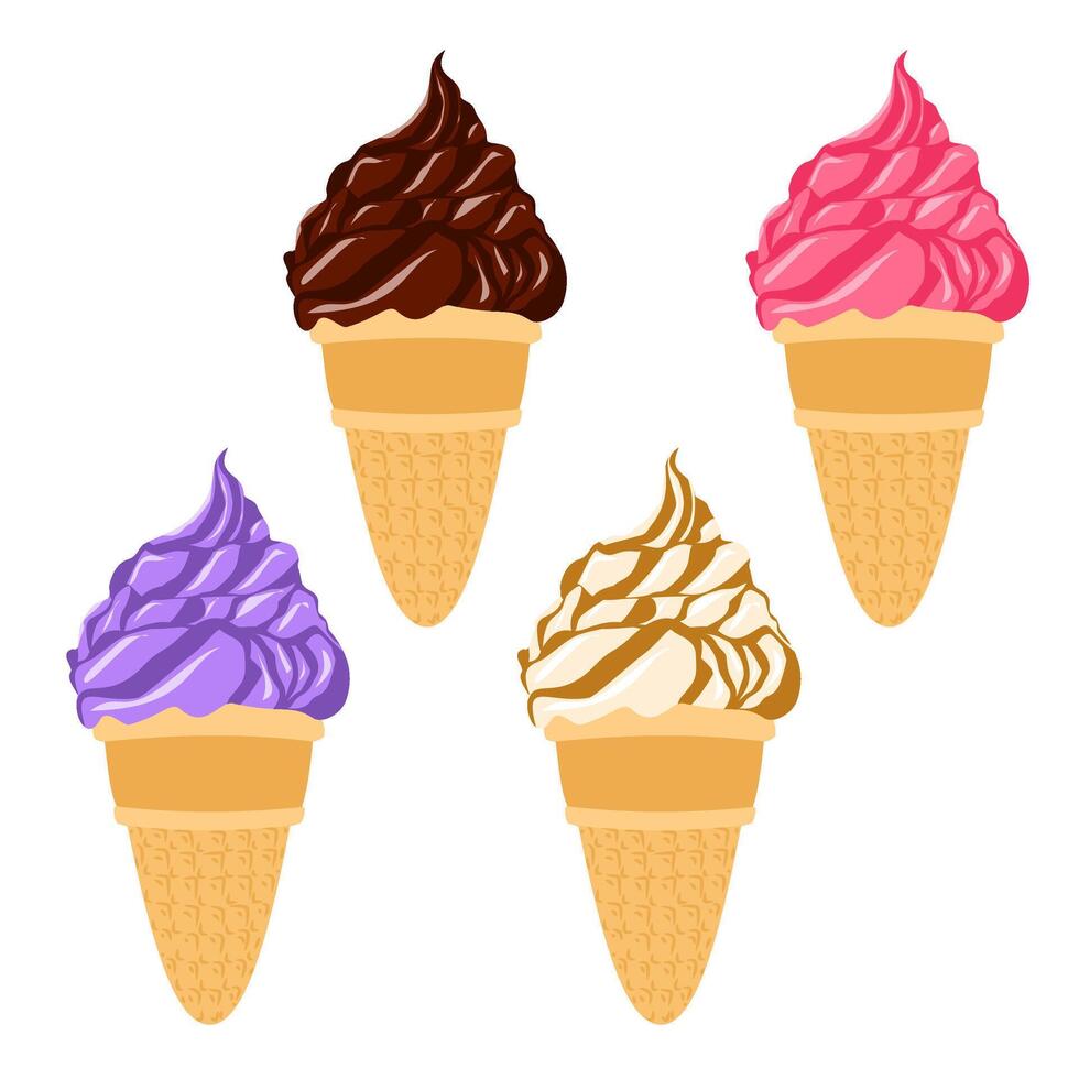 Sweet and delicious summer ice cream cone collection. vector