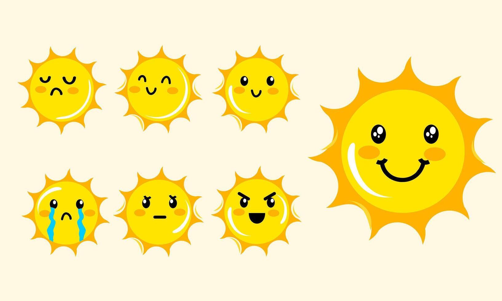 Cute Sun Emoji Kawaii Collection for Cheerful Digital Communication and Weather Apps vector
