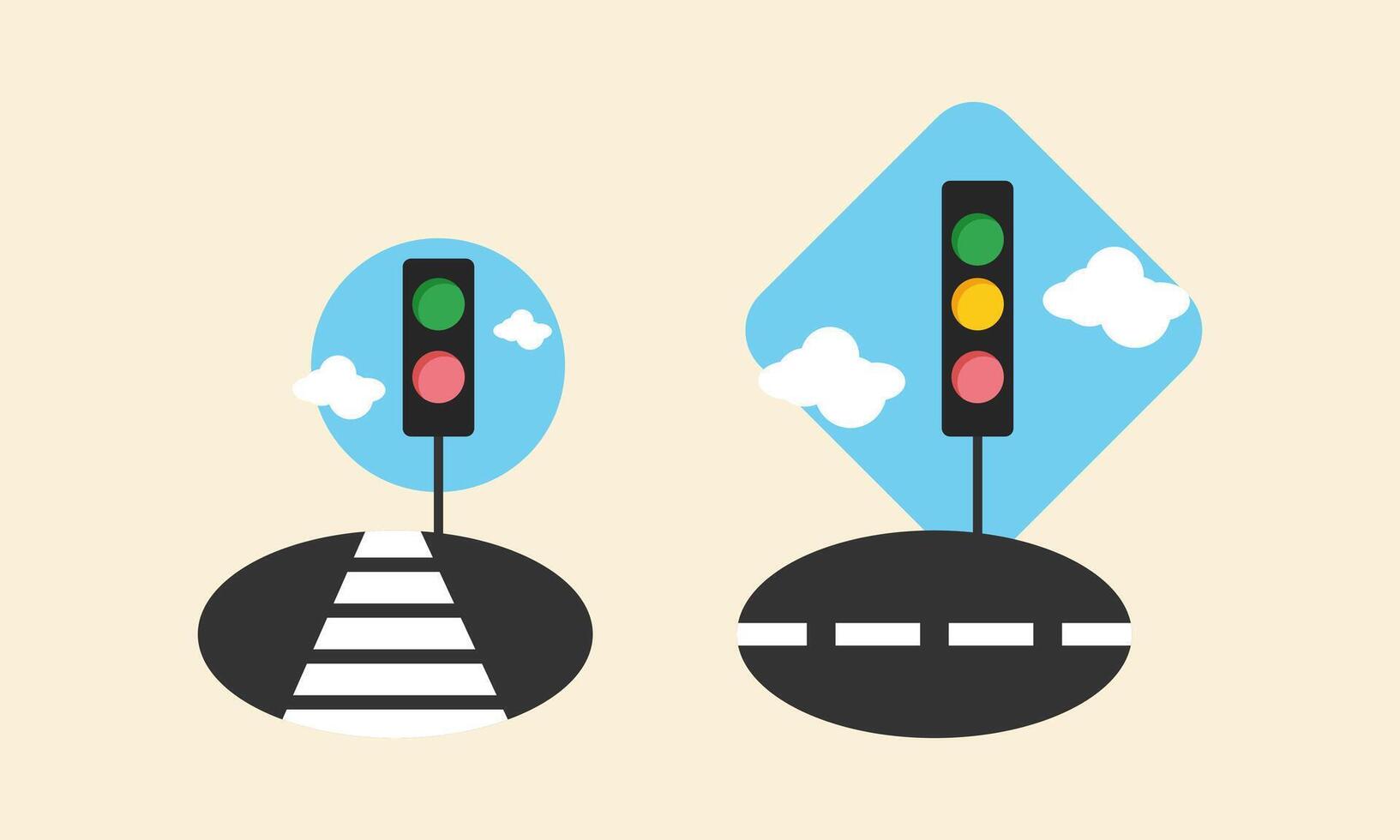 Flat Design Traffic Lights with Pedestrian Crossing for Urban Transportation Concepts vector