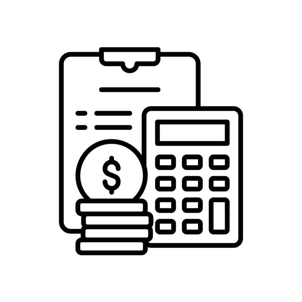 Financial planning icon with documents, calculator and dollar bills vector