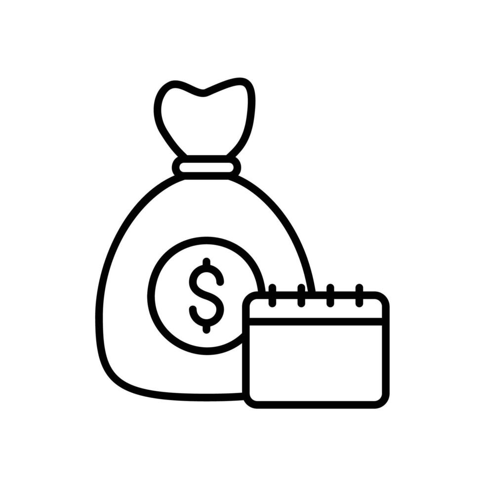 Long term investment icon with money bag and calendar vector