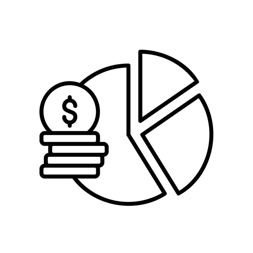 Investment portfolio icon with pie chart and dollar coins vector