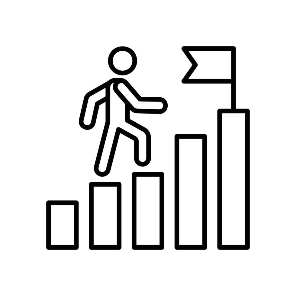 Icon of a person climbing a bar chart to achieve success vector