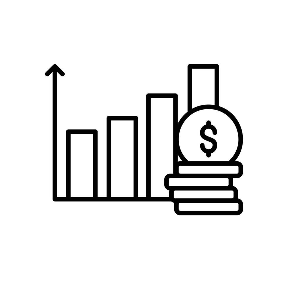 Financial growth icon with bar chart and dollar coins vector