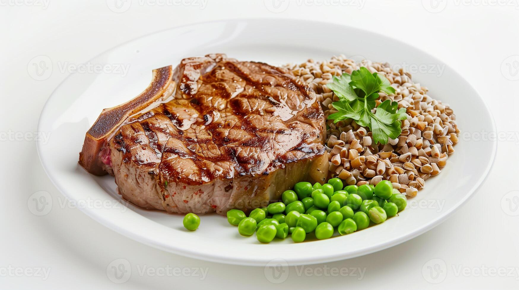 This Delicious grilled steak served with buckwheat, fresh peas, and herbs for a nutritious meal. photo