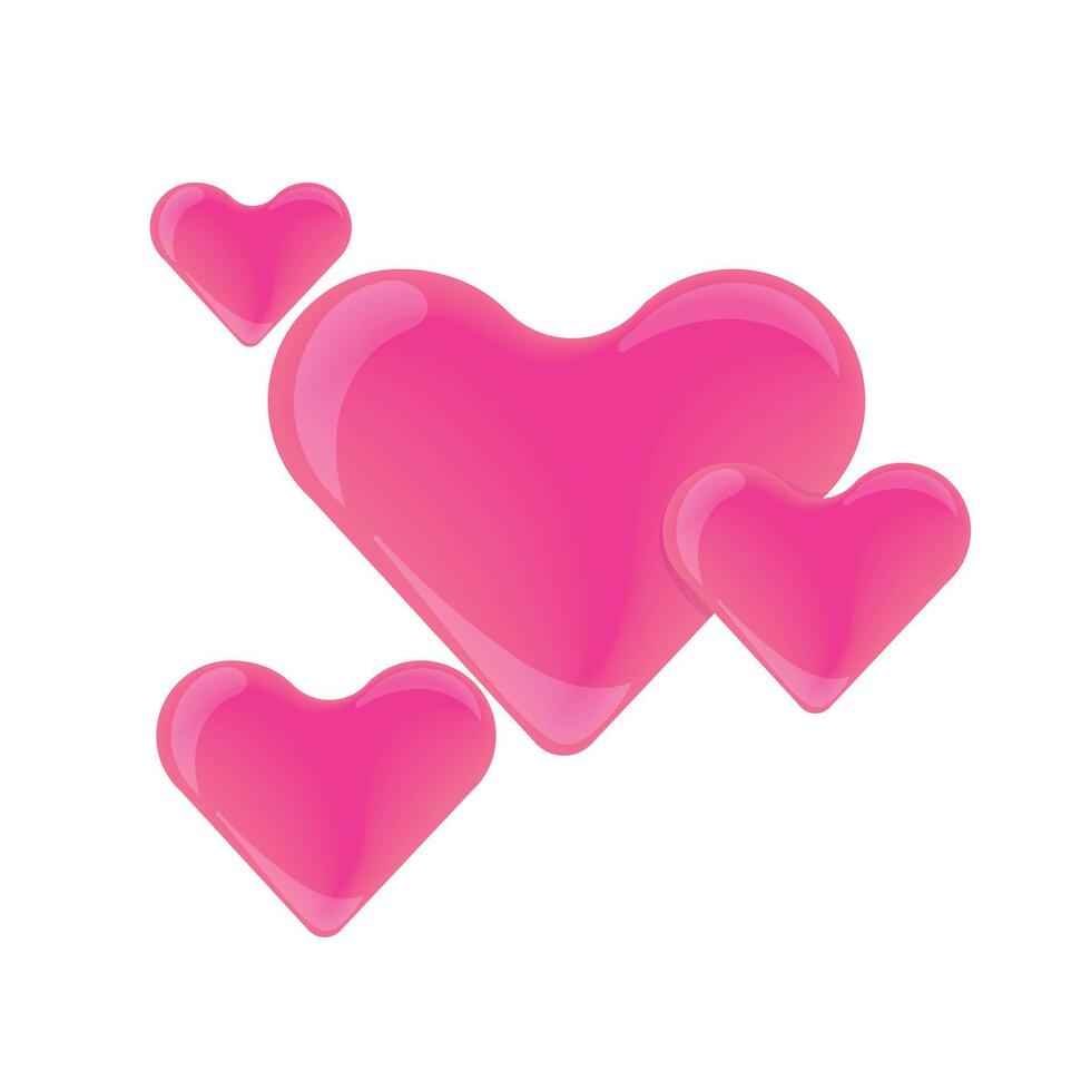 Glossy pink heart icons in style with bright, bubbly look. Ideal for Valentine's Day graphics, cute love illustrations, greeting cards, social media, stickers, or romantic-themed projects vector