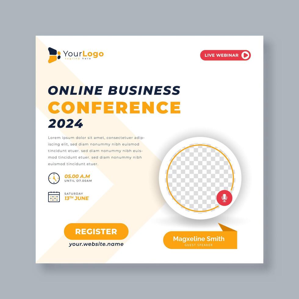 Annual Business Conference Live Webinar Editable Social Media Post and Banner Invitation Template for Corporate Seminar and Online Meeting Promotion vector