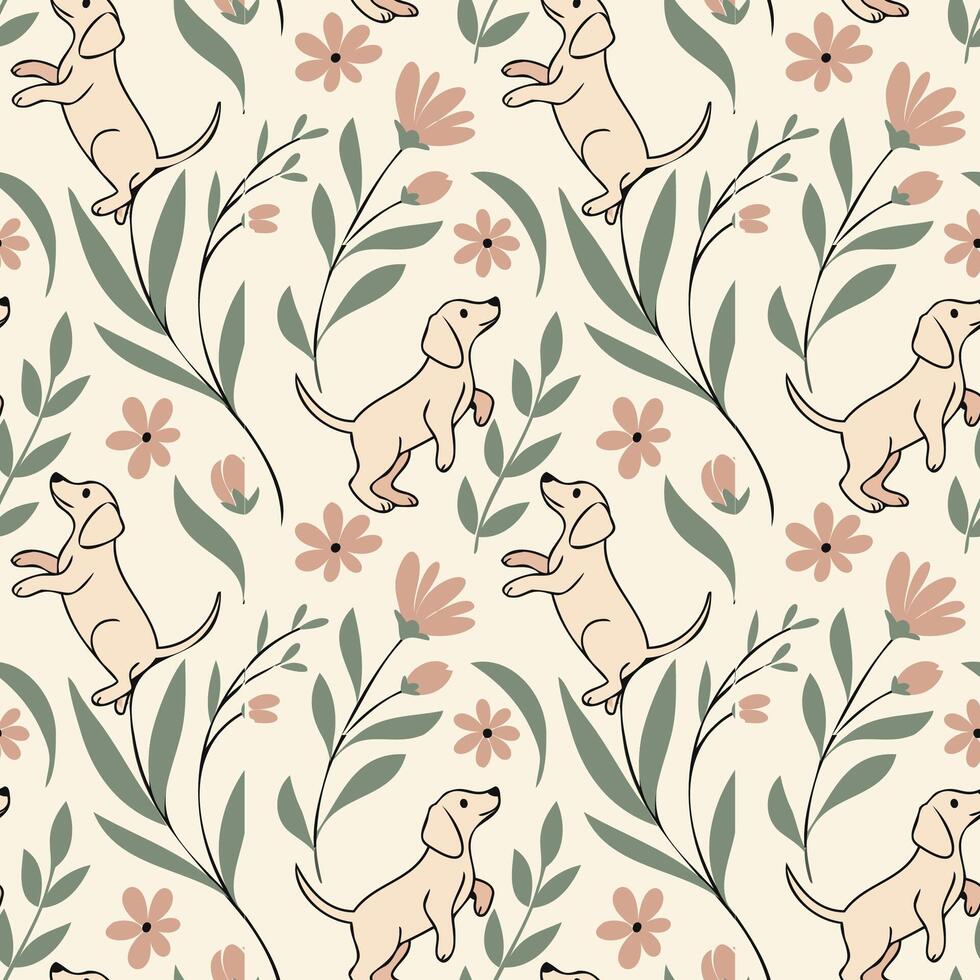 Seamless dog and boho pattern vector