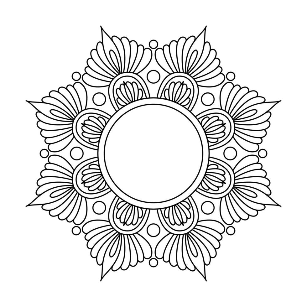 Radiant Hand-Sketched Maze Mandala in Black and White Coloring Book Page vector