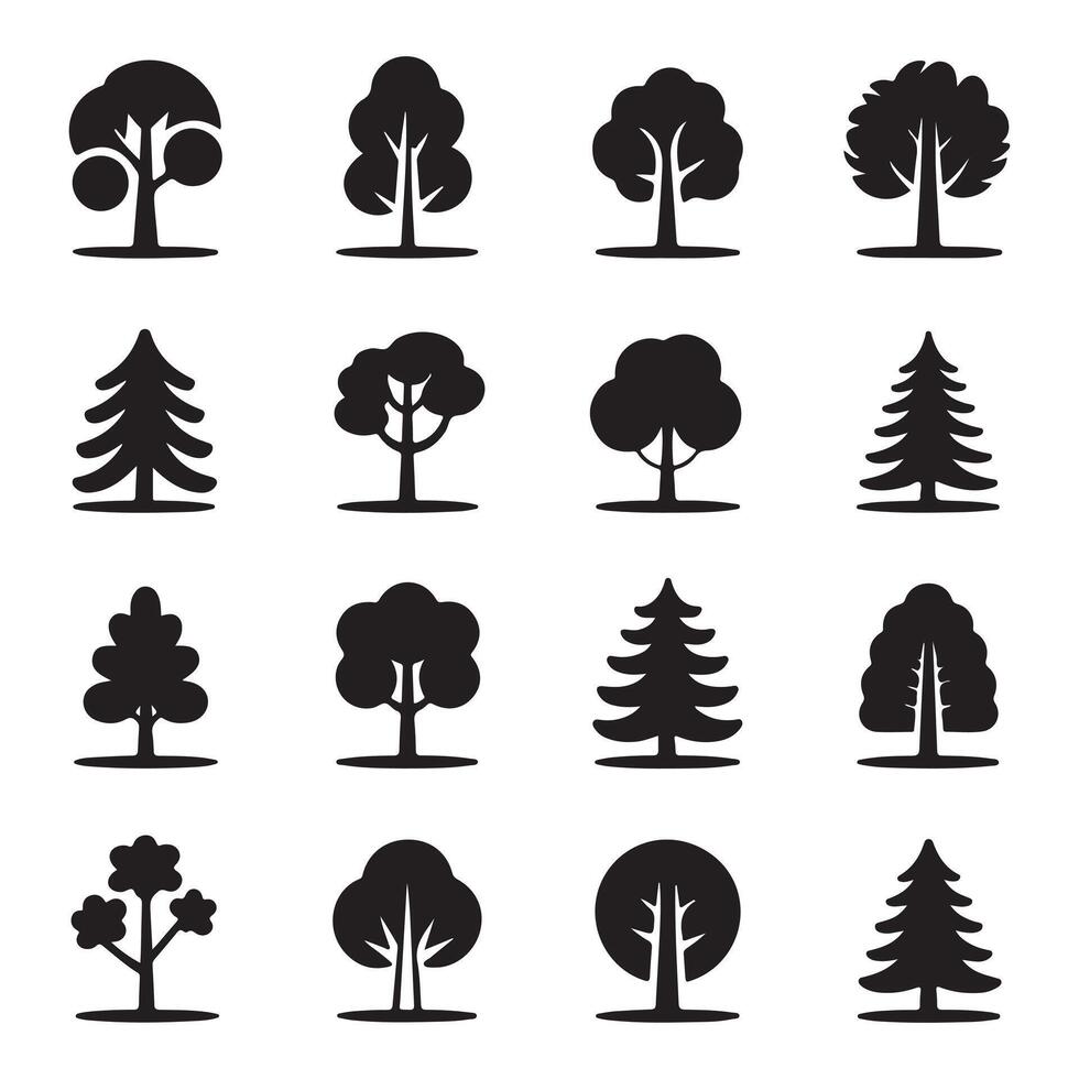 Trees icon set illustration. Popular tree species collection. vector