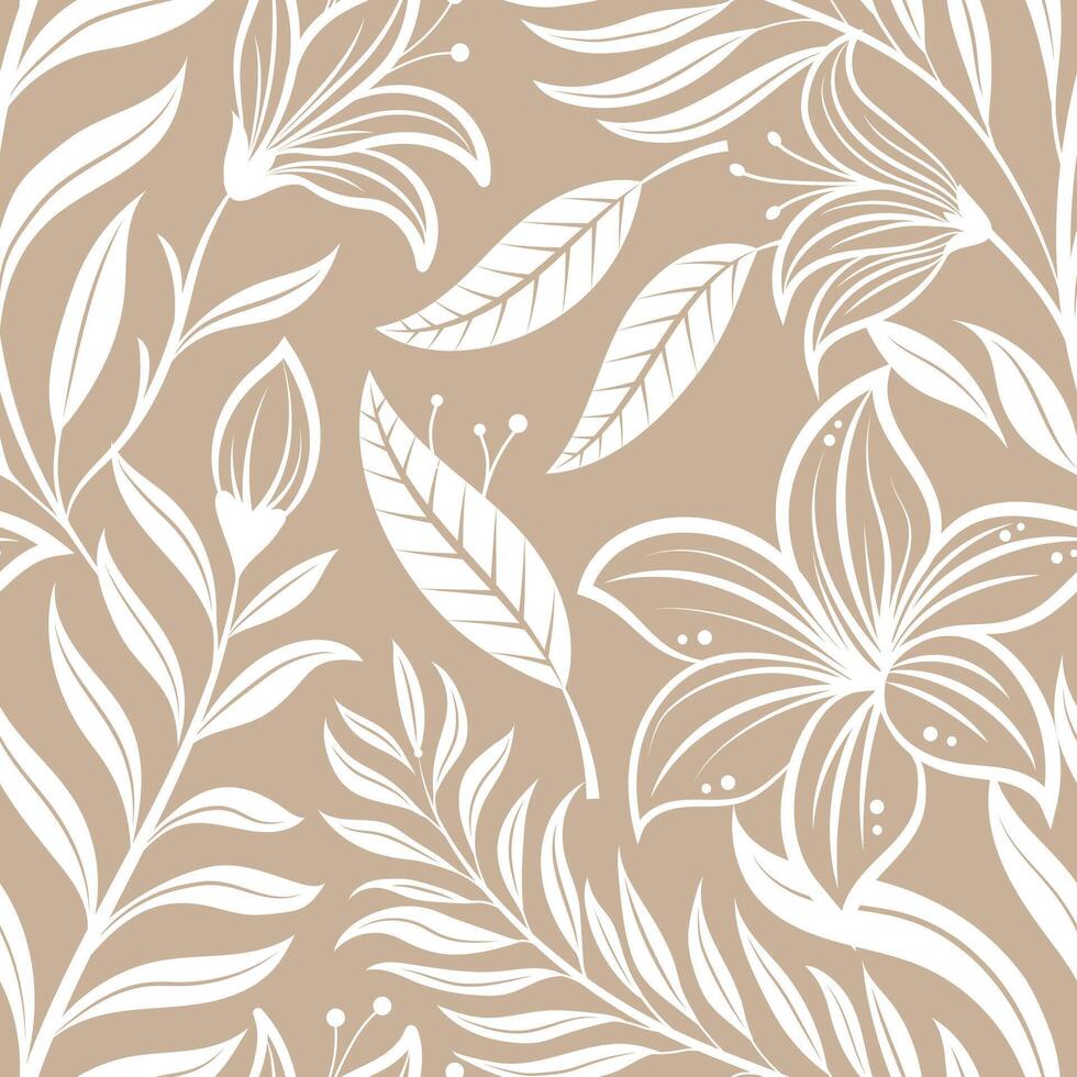 Abstract leaf leaves wallpaper Natural hand drawn foliage pattern in minimalist linear outline style. Design for fabric, print, cover, banner, vector