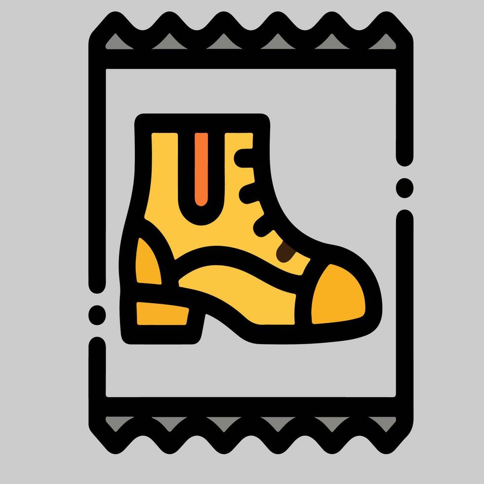 Rugged yellow mountain boots icon with black sole, ideal for trekking, outdoor fashion, rough terrain applications, or durable wear illustrations. vector