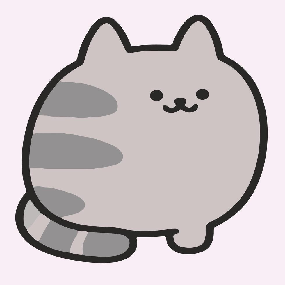Cute Cartoon Illustration of a Gray Cat with Striped Tail vector