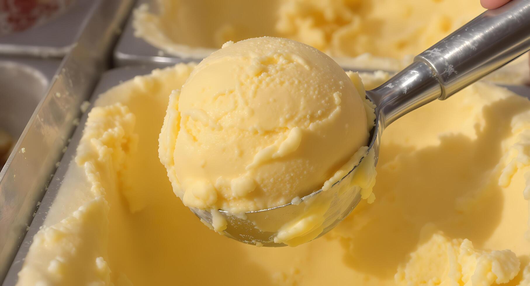 A scoop of creamy yellow frozen dessert being served Generated using AI photo