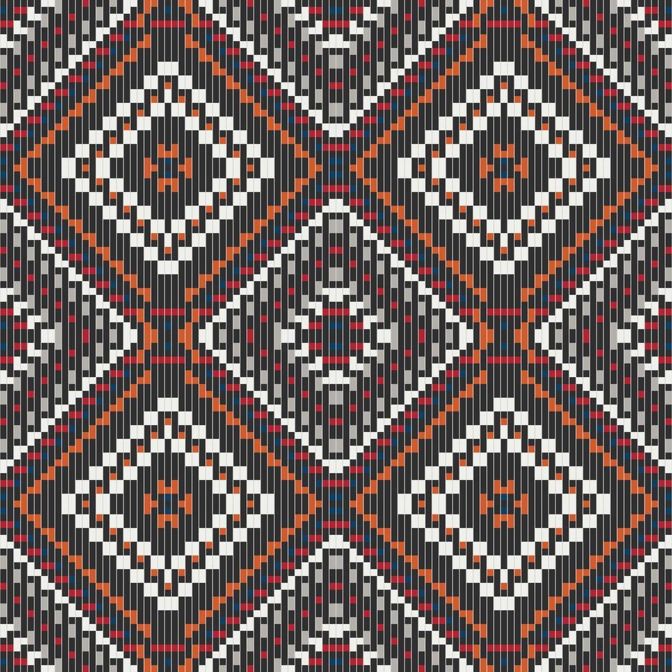 Ethnic Pattern Double Ikat Patternfolk Embroidery, Aztec Geometric Ornament Print. Design for Carpet, Wallpaper, Clothing, Wrapping, Fabric vector