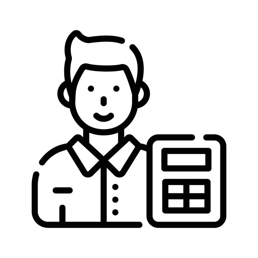 A outline style icon of an accountant with calculator vector