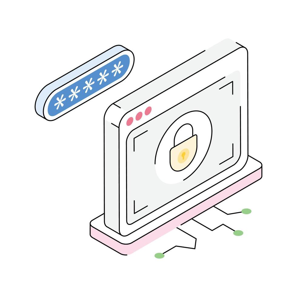 A premium isometric icon displaying website password vector