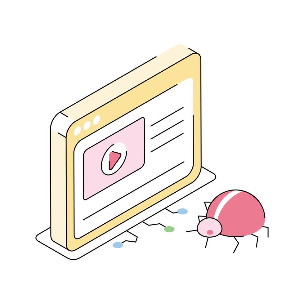Well crafted isometric icon showing website bug in action vector
