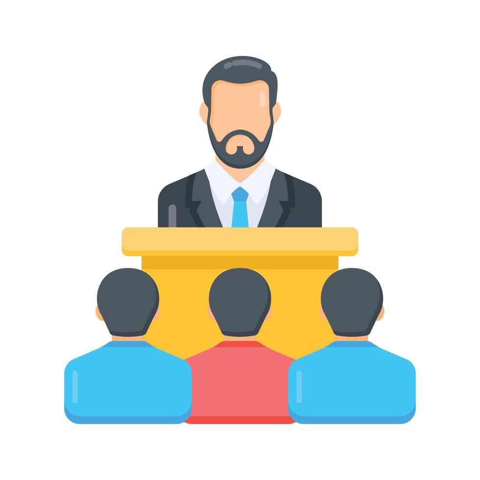 A flat style icon of business speech at podium stand vector
