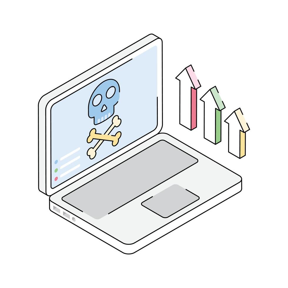 Trendy isometric icon showing real-time laptop hacking activity vector