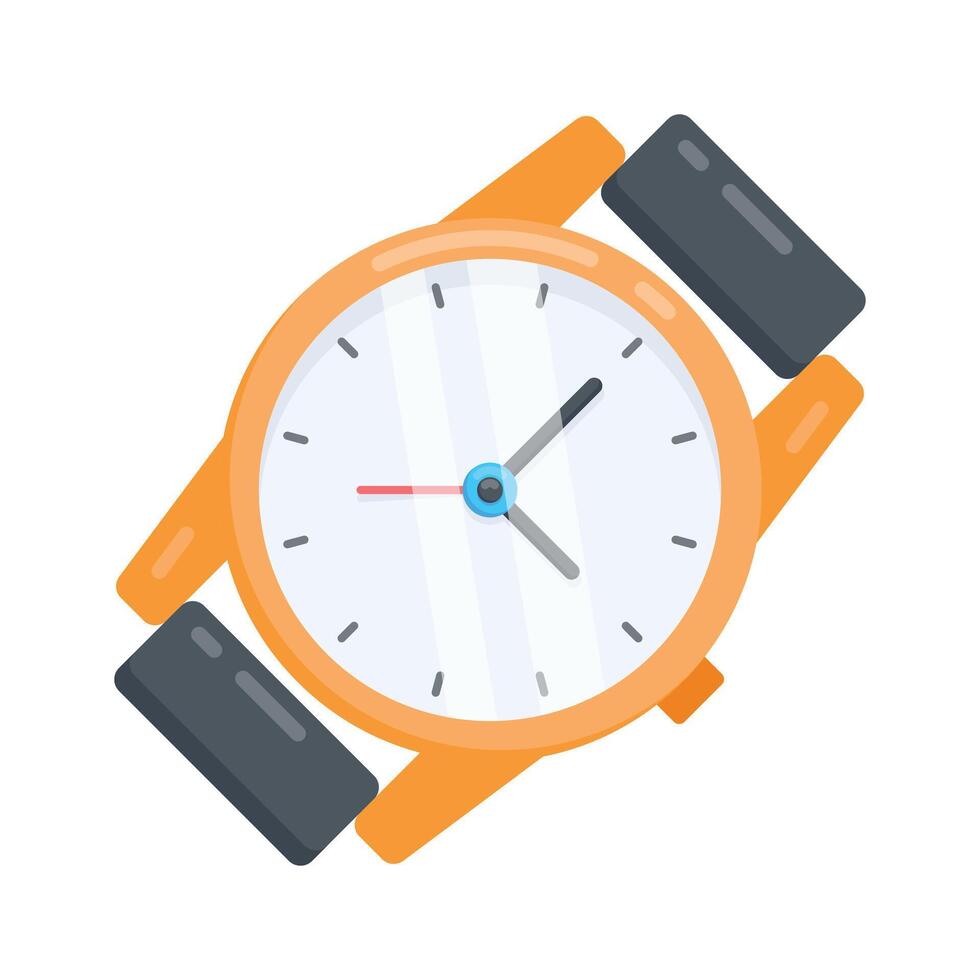 A flat style icon of wristwatch showing accurate time reading vector