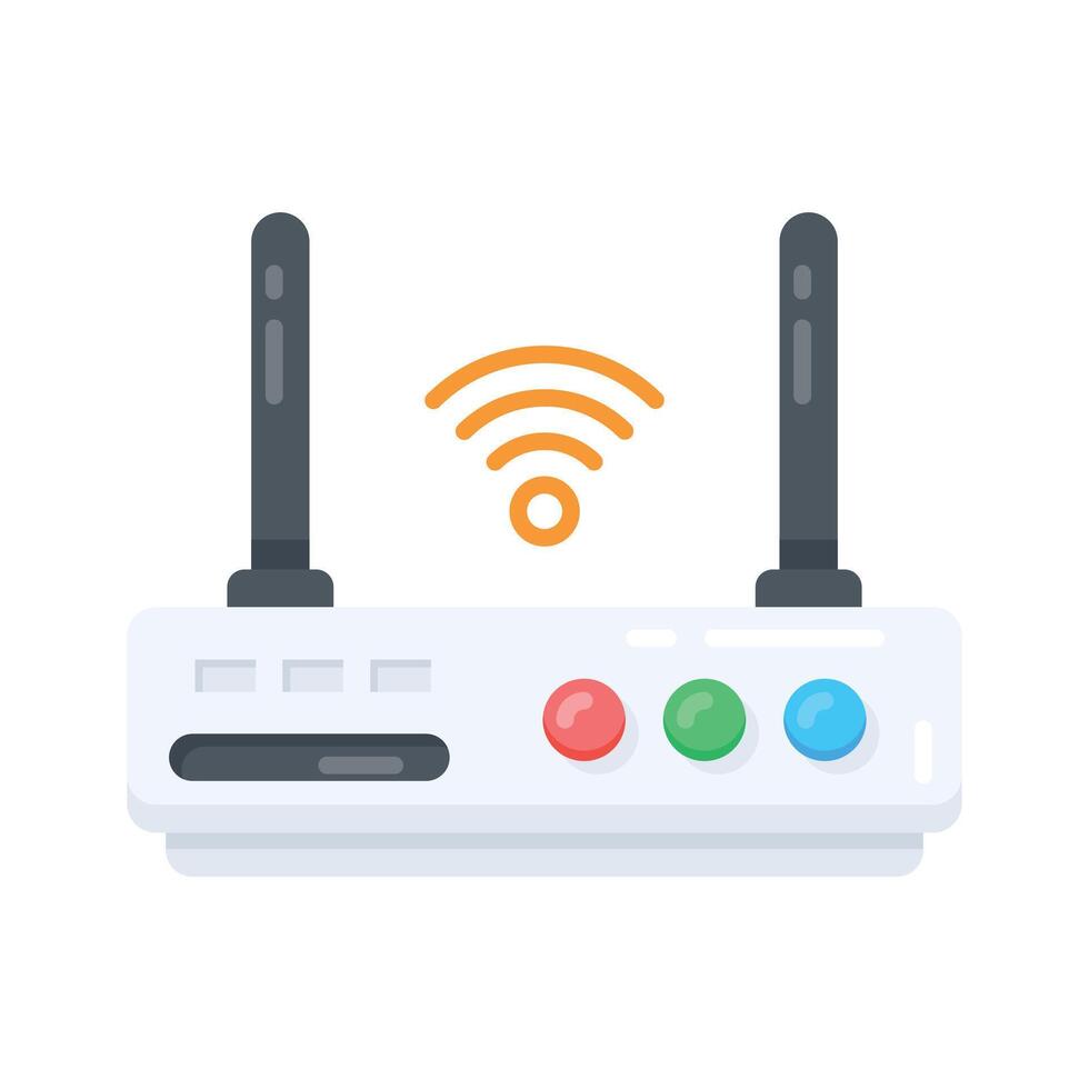 An amazing flat style icon displaying internet router signals vector