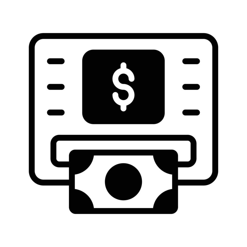 A solid style icon showing cash withdrawal transaction. vector