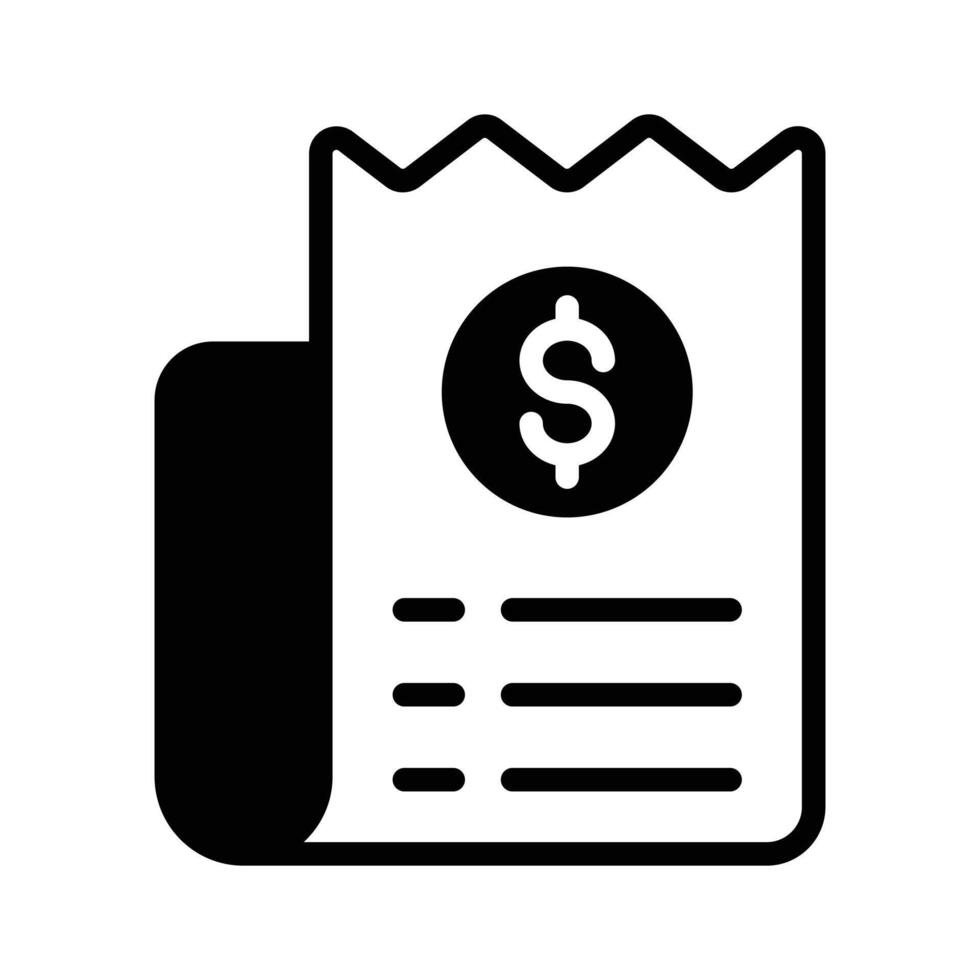 A glyph style icon showing receipt paper. vector