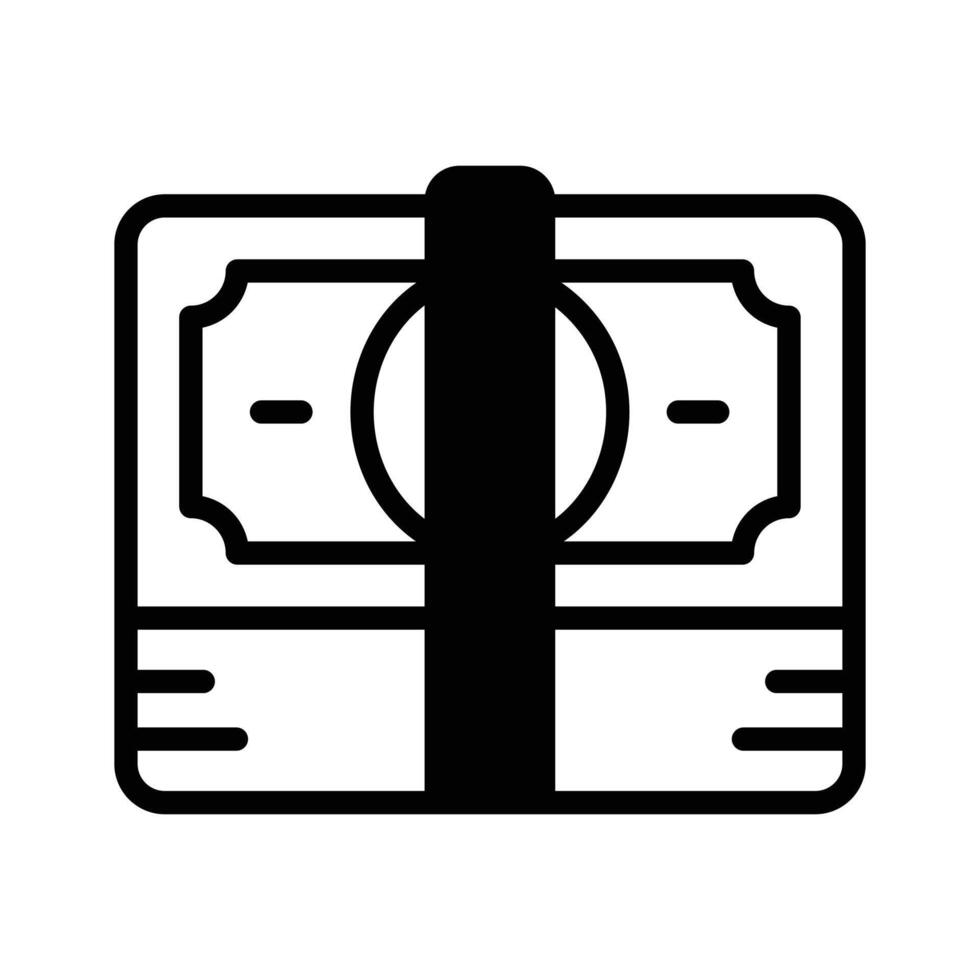 A filled style icon showing layered money stack. vector