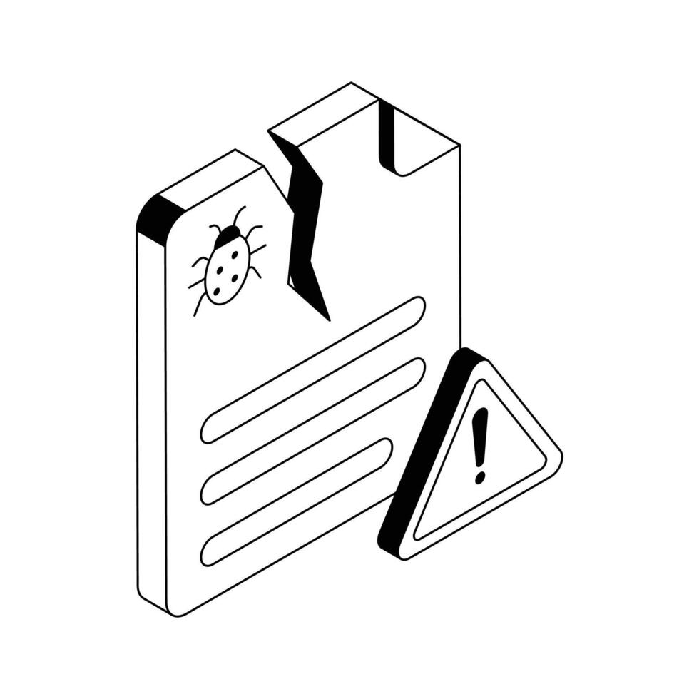 Trendy isometric outline icon of a malicious file alert. vector