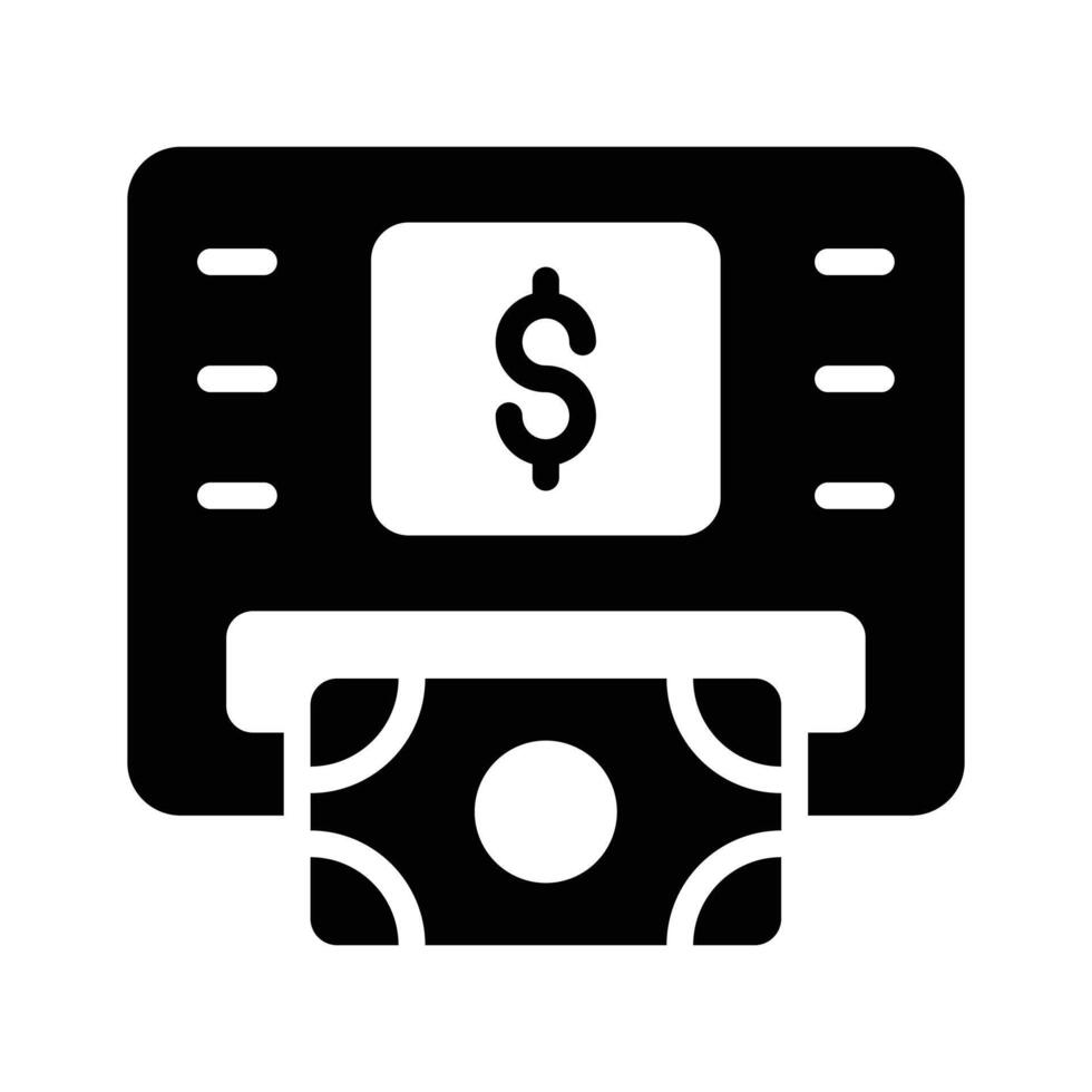 A solid style icon showing cash withdrawal transaction vector
