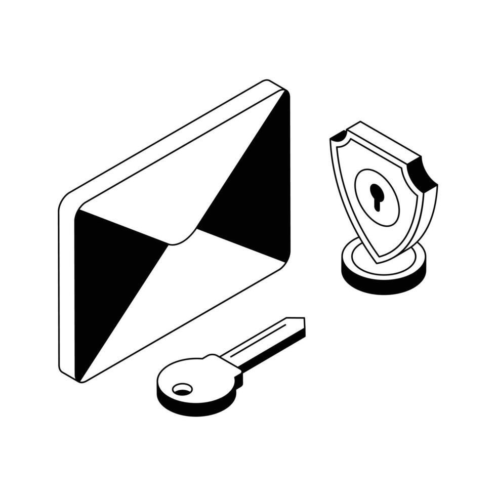 Well designed isometric outline icon of encrypted message protection. vector