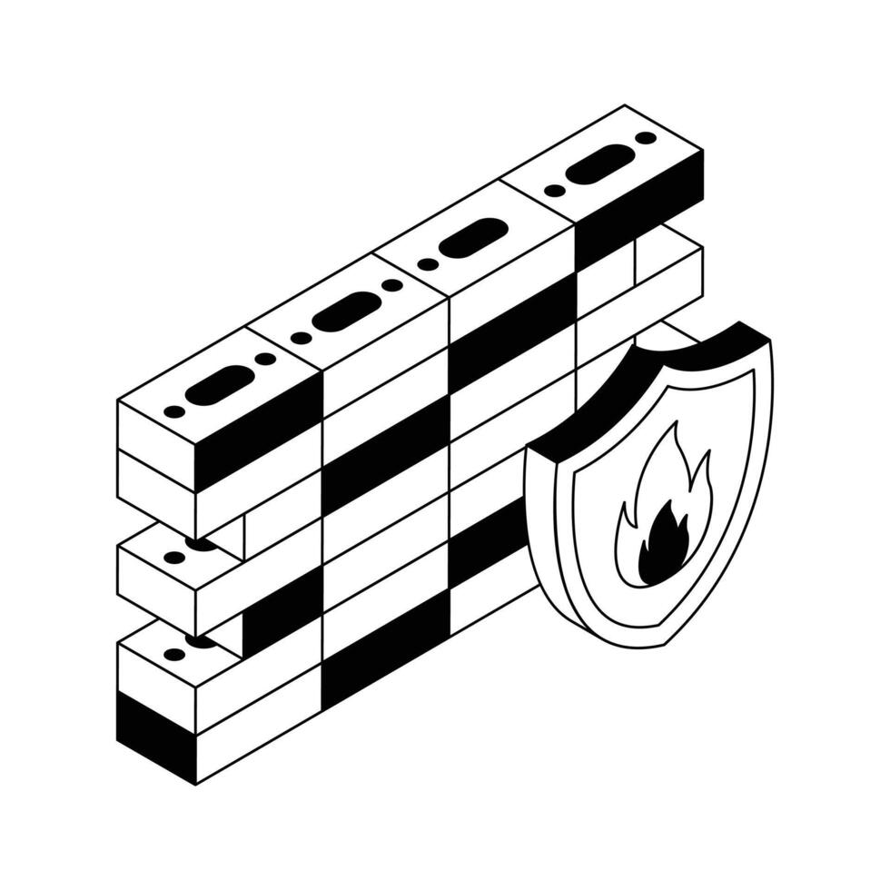 An amazing isometric icon showing firewall protection in action. vector
