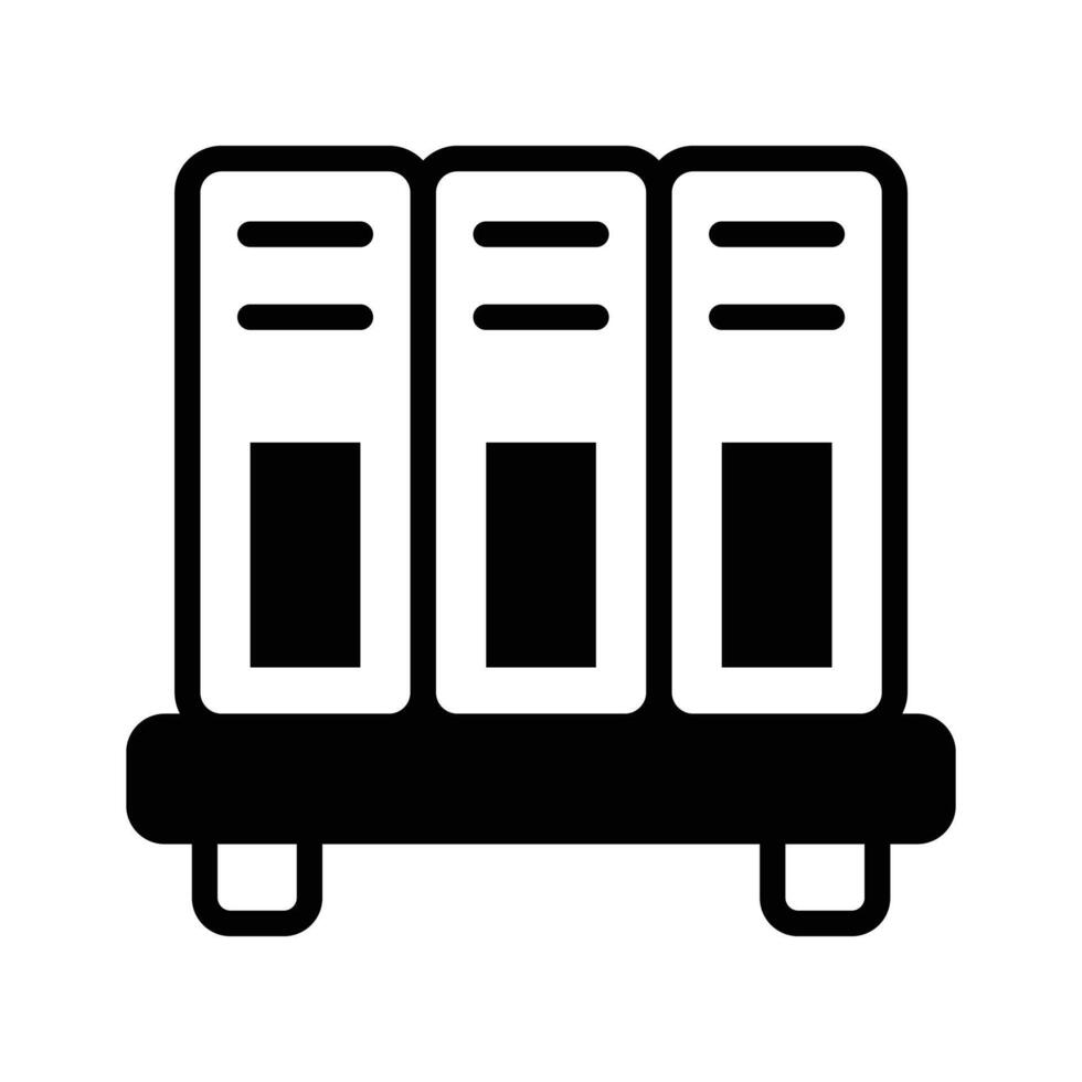 A filled style icon depicting office binders shelf. vector