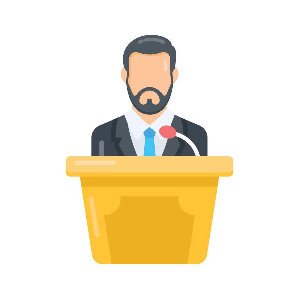 Check out this flat icon showing conference speech at podium vector