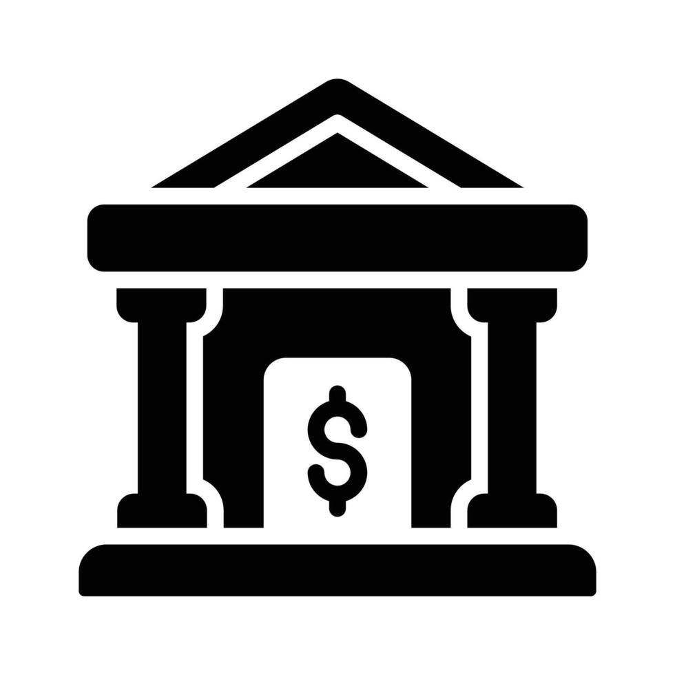 A solid style icon of a bank building, easy to edit vector