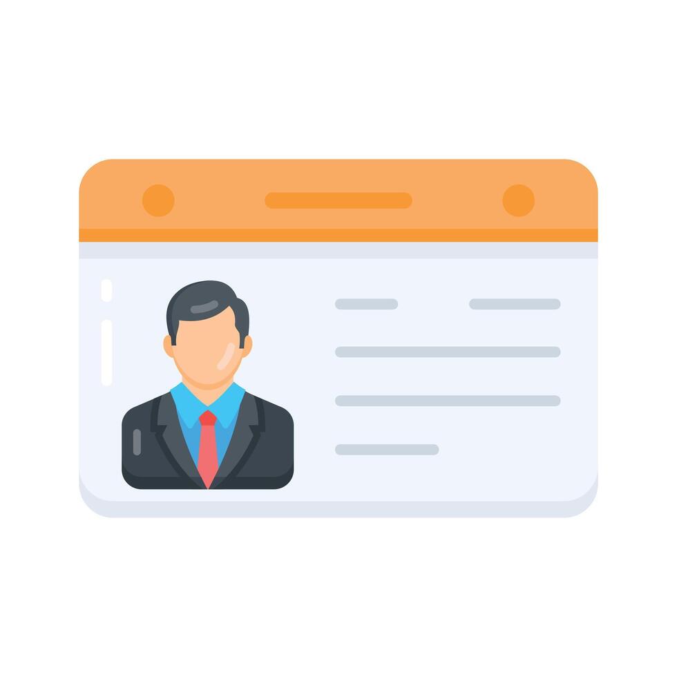 A flat icon showing employee ID card vector