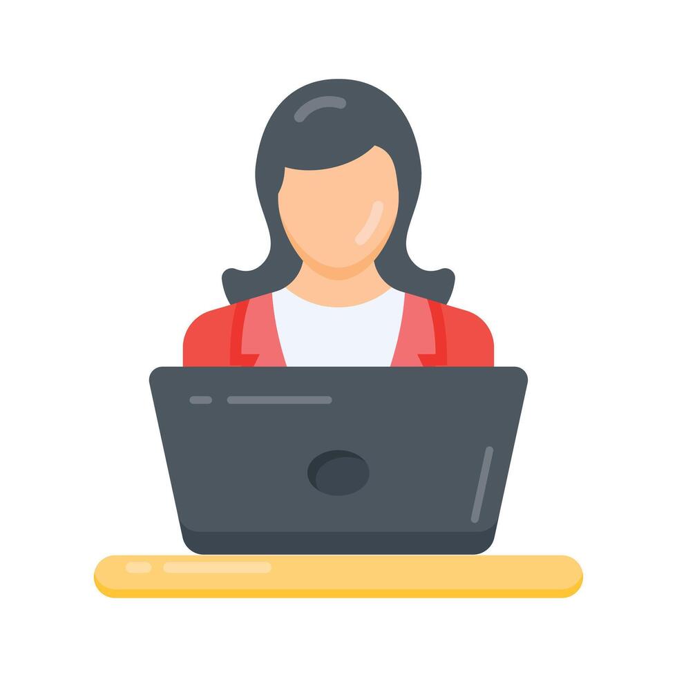 A flat icon showing remote employee working from home desk vector