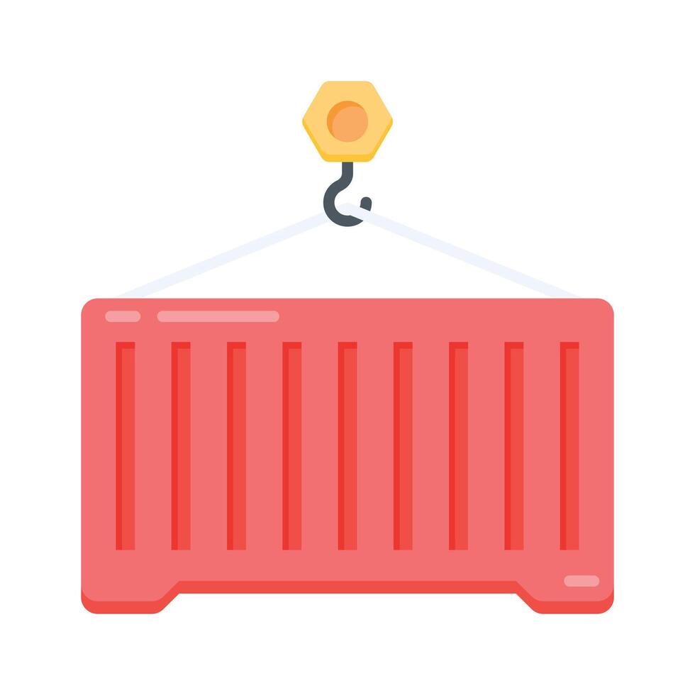 A flat icon showing container lifting with crane mechanism vector