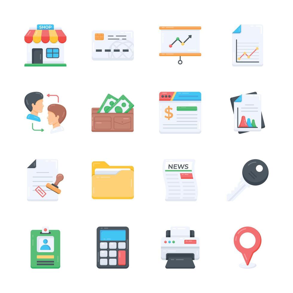 Premium bundle of business insights and supplies flat style icons vector