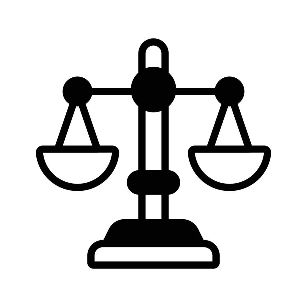 A solid style icon of balanced law scale, easy to edit. vector