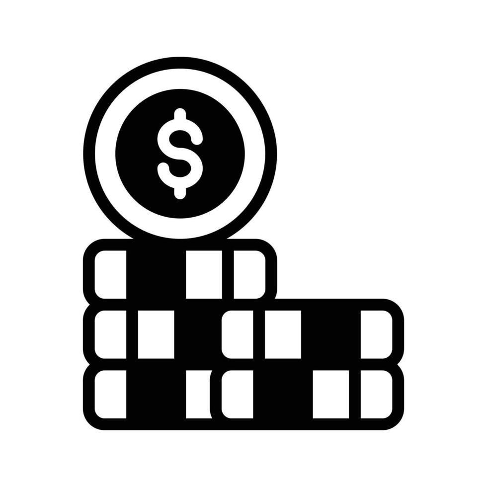 A filled style icon showing stacked dollar coins. vector