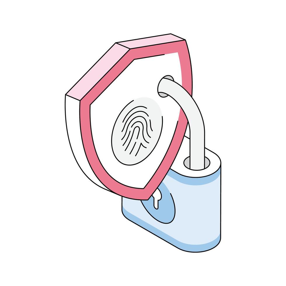 Modern isometric outline icon showing biometric security scanning process vector