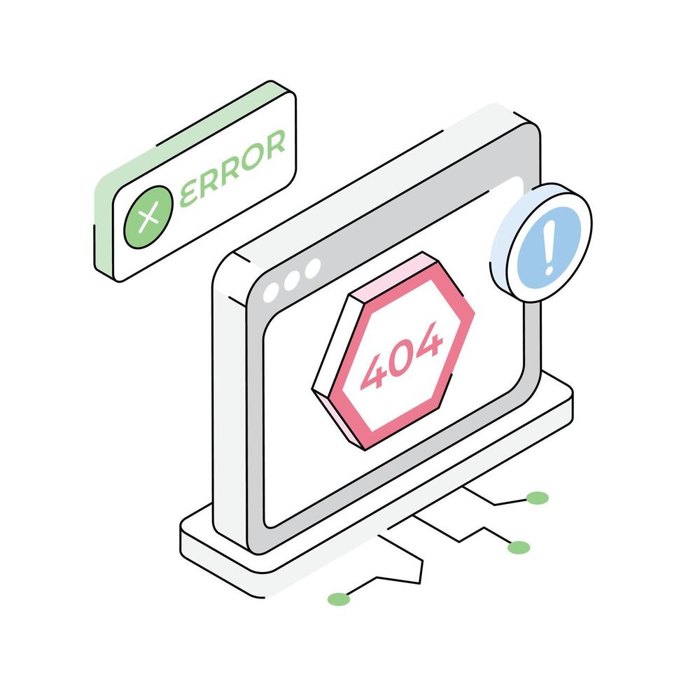 An isometric icon depicting 404 error page vector
