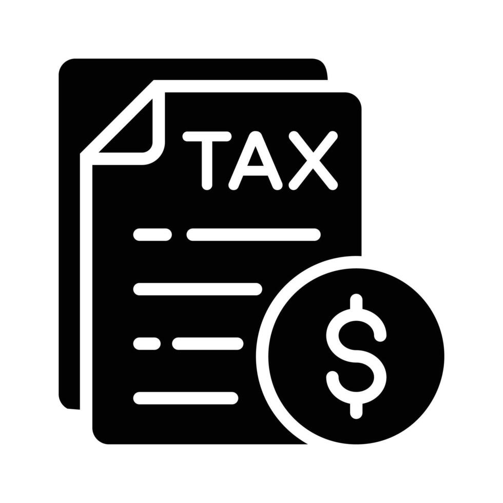 A solid style icon of tax paper with dollar coin vector