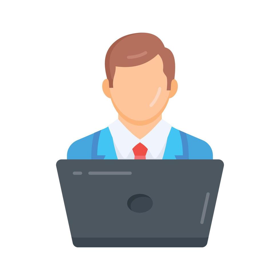 Grab this flat icon of virtual worker at computer vector