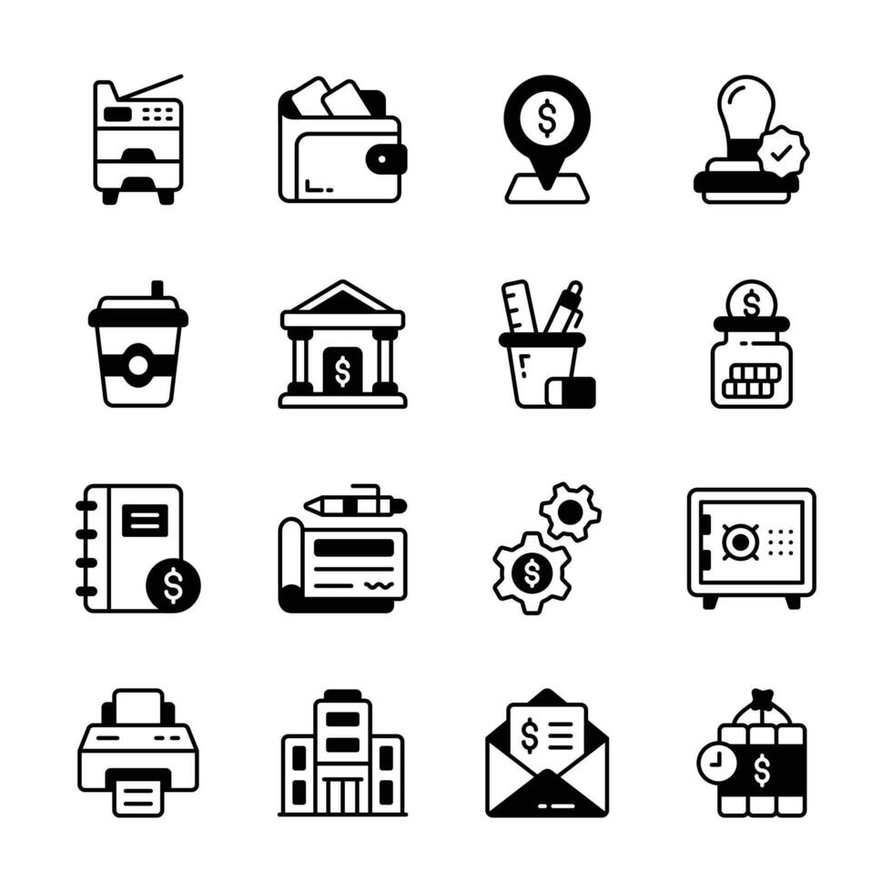 Ready to use collection of accounting and bookkeeping glyph icons. vector